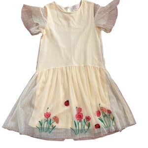 Zara Charming Cream Dress with Floral Embroidery